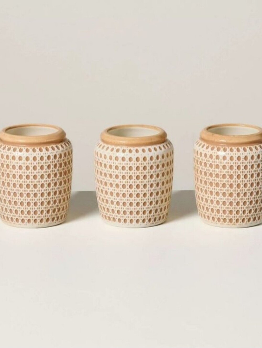 NWT 3ct Embossed Caning Ceramic Candle Gift Set - Hearth & Hand™ with Magnolia